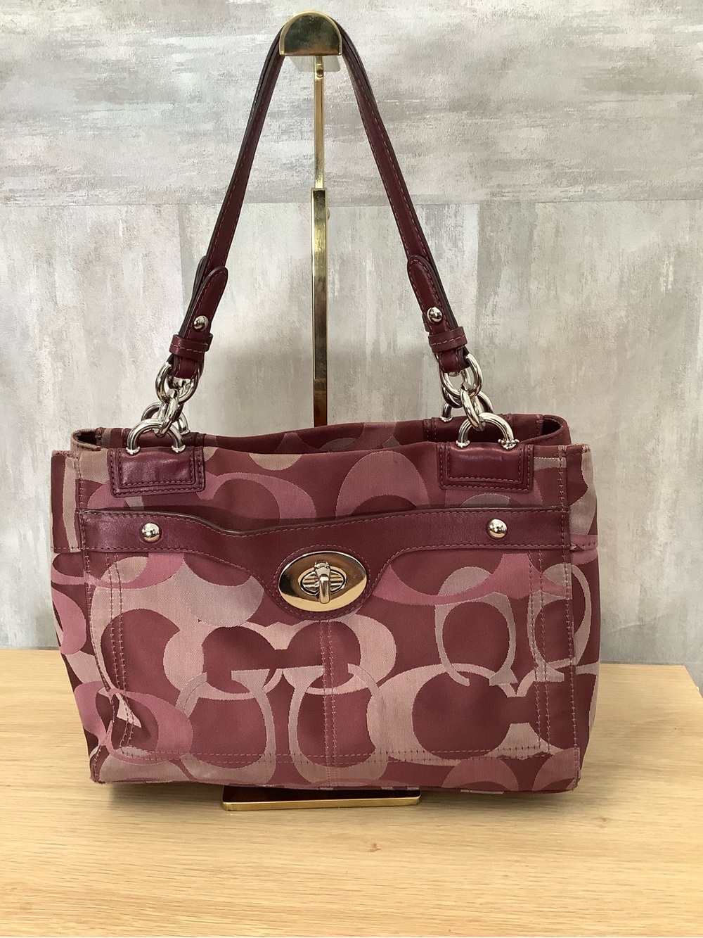 Coach Burgundy and Pink Signature Shoulder Bag